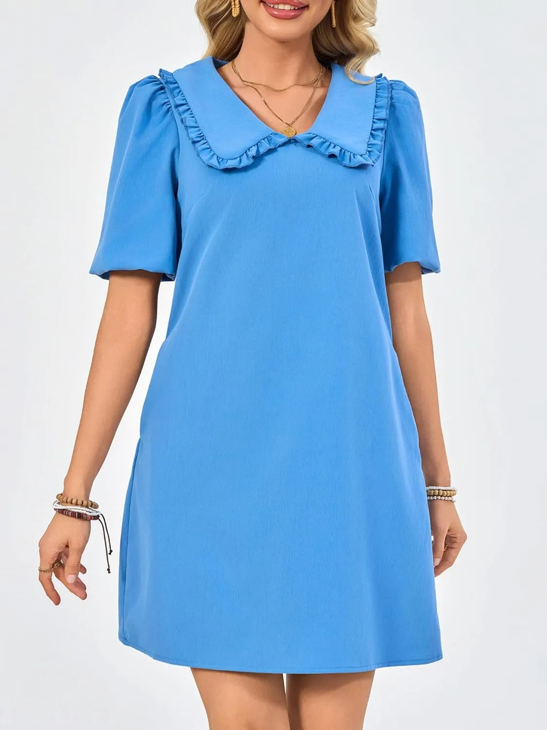 Summer Dresses for Women Casual Short Sleeve Lapel Doll Collar Mini Sundress with Pockets Graduation Party 2025