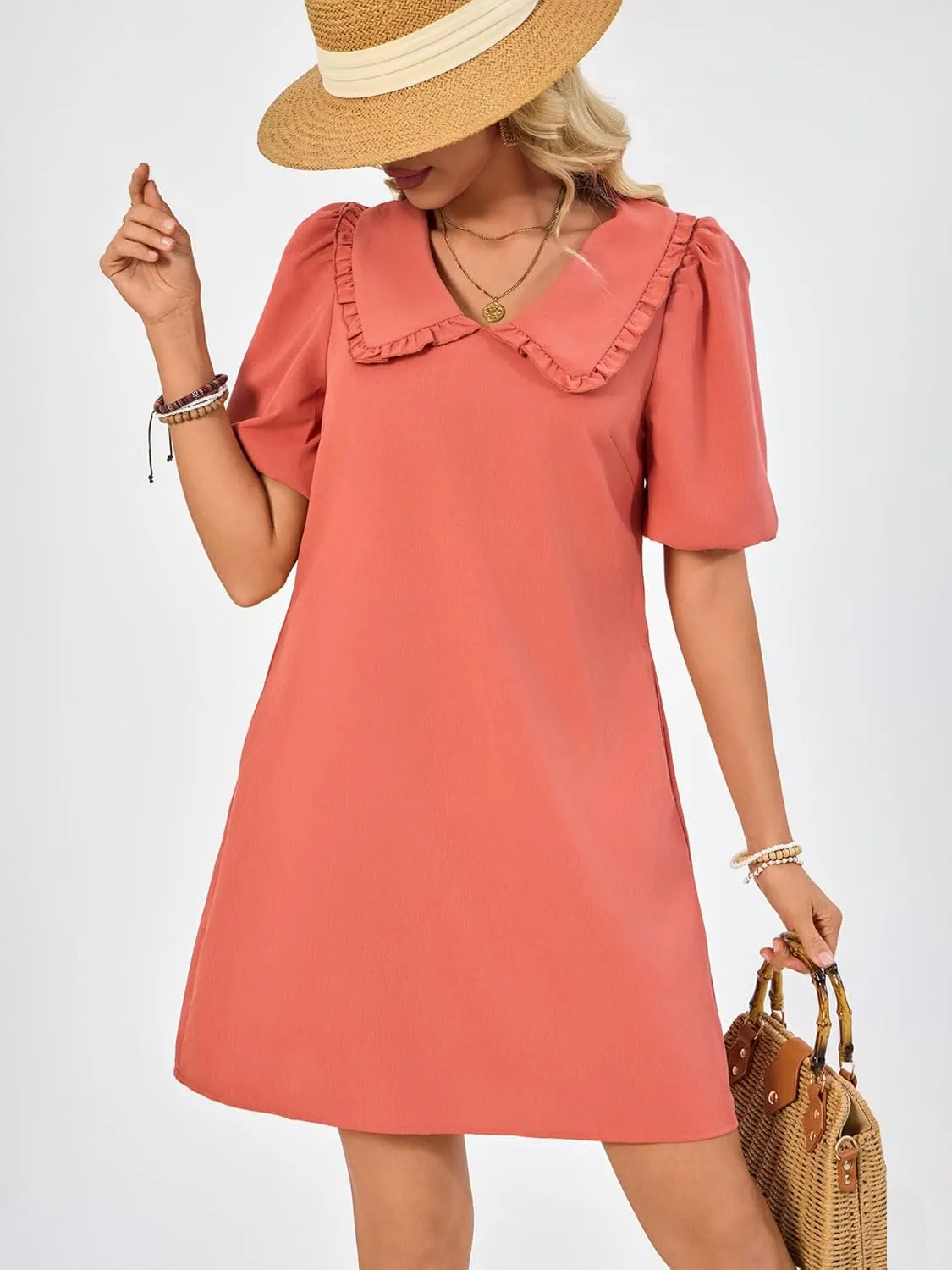 Summer Dresses for Women Casual Short Sleeve Lapel Doll Collar Mini Sundress with Pockets Graduation Party 2025