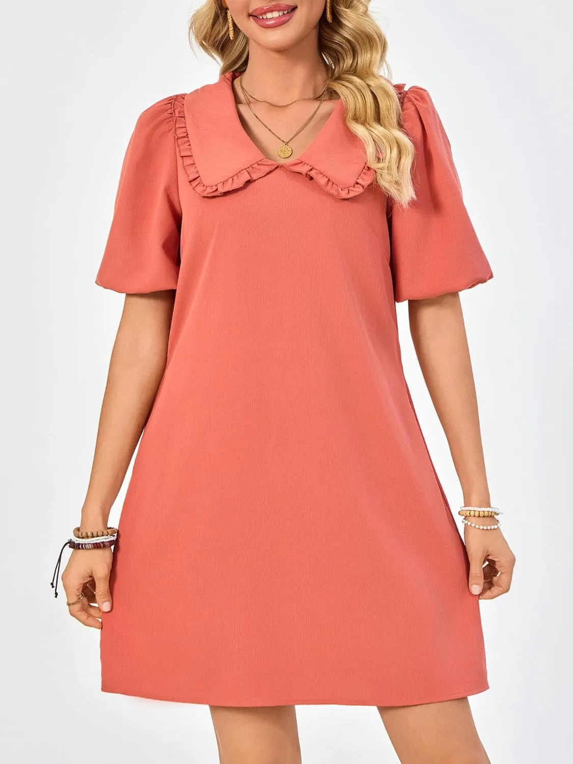 Summer Dresses for Women Casual Short Sleeve Lapel Doll Collar Mini Sundress with Pockets Graduation Party 2025