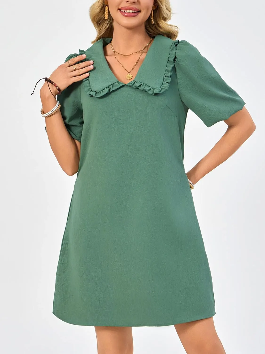 Summer Dresses for Women Casual Short Sleeve Lapel Doll Collar Mini Sundress with Pockets Graduation Party 2025