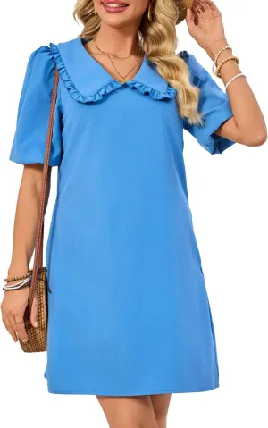 Summer Dresses for Women Casual Short Sleeve Lapel Doll Collar Mini Sundress with Pockets Graduation Party 2025