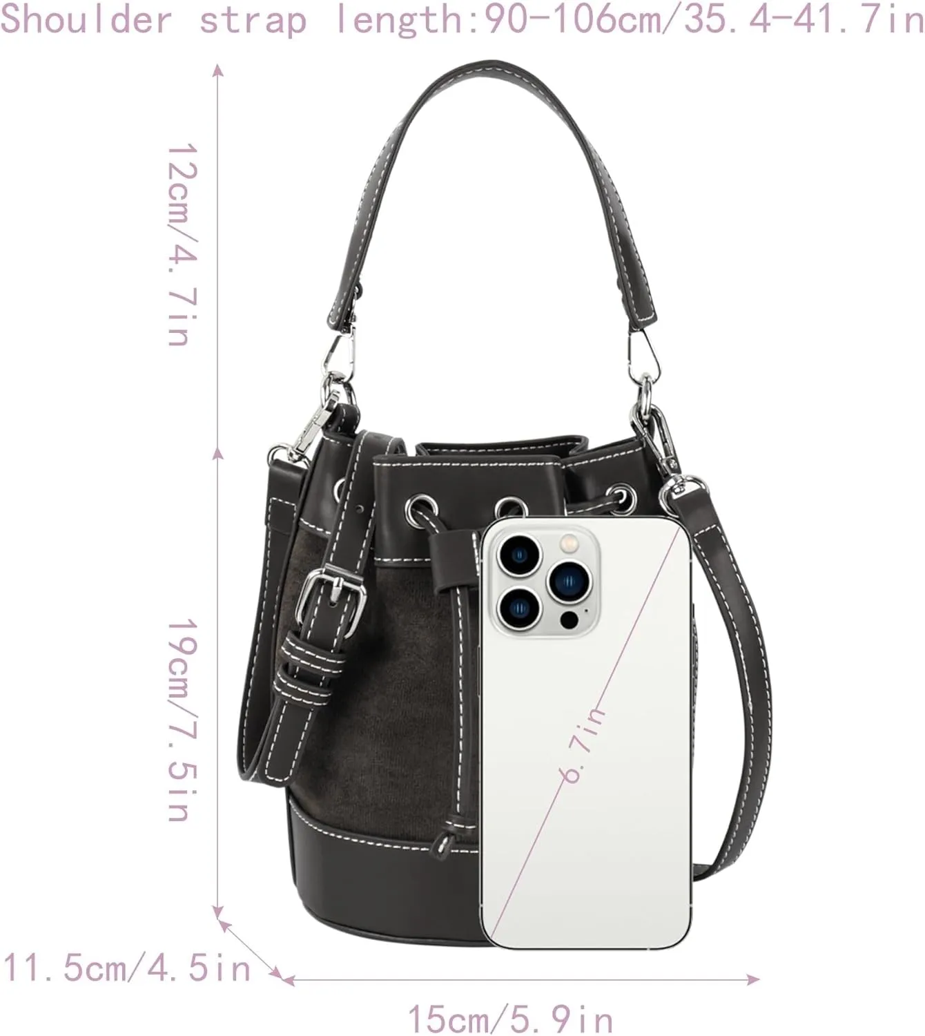 Tassel Barrel Shape Hobo Purse Women's Suede Bucket Shoulder Crossbody Drawstring