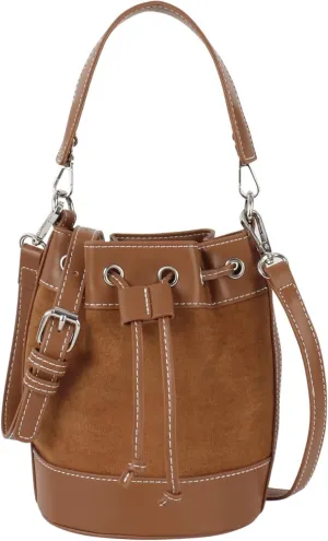 Tassel Barrel Shape Hobo Purse Women's Suede Bucket Shoulder Crossbody Drawstring