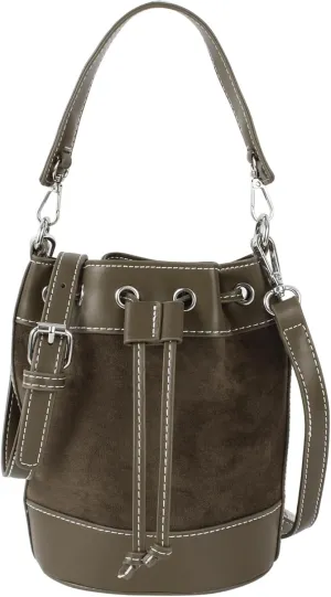 Tassel Barrel Shape Hobo Purse Women's Suede Bucket Shoulder Crossbody Drawstring