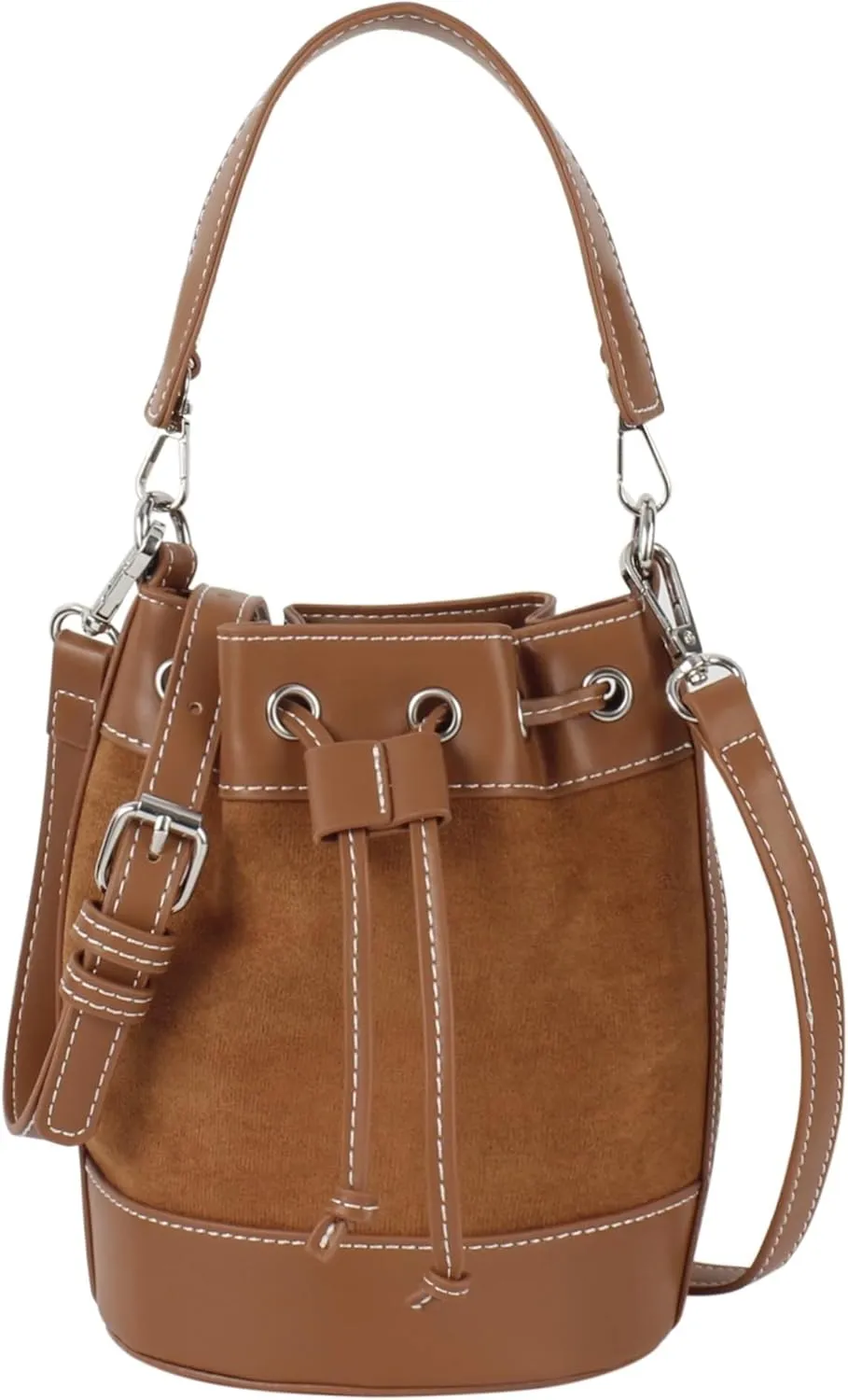 Tassel Barrel Shape Hobo Purse Women's Suede Bucket Shoulder Crossbody Drawstring