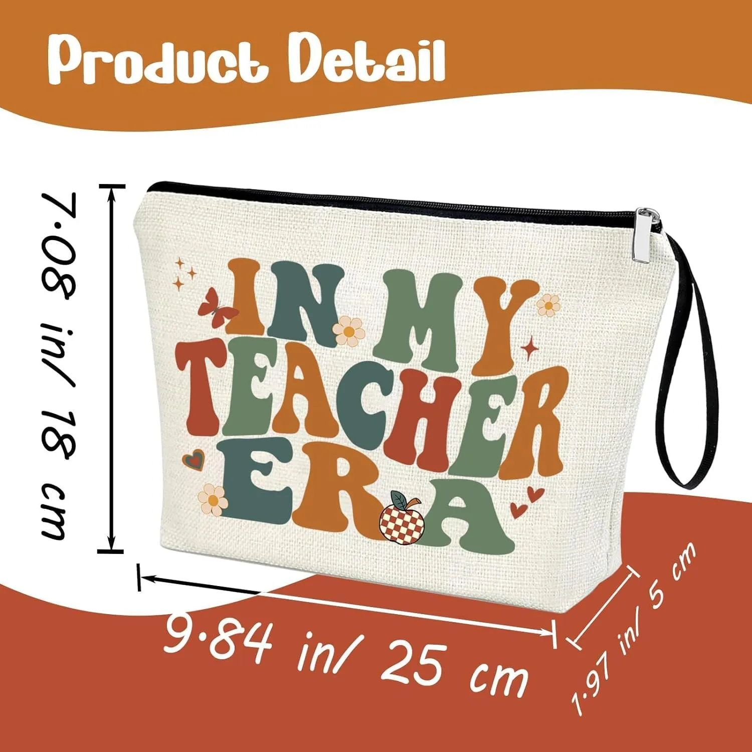 Teacher's Day Teacher Appreciation Gifts Makeup Bag IN MY TEACHER ERA Thank You Teacher Present Inspiration Travel Cosmetic Zipper Bag Birthday Gifts Thanksgiving Gifts New-teacher Gift