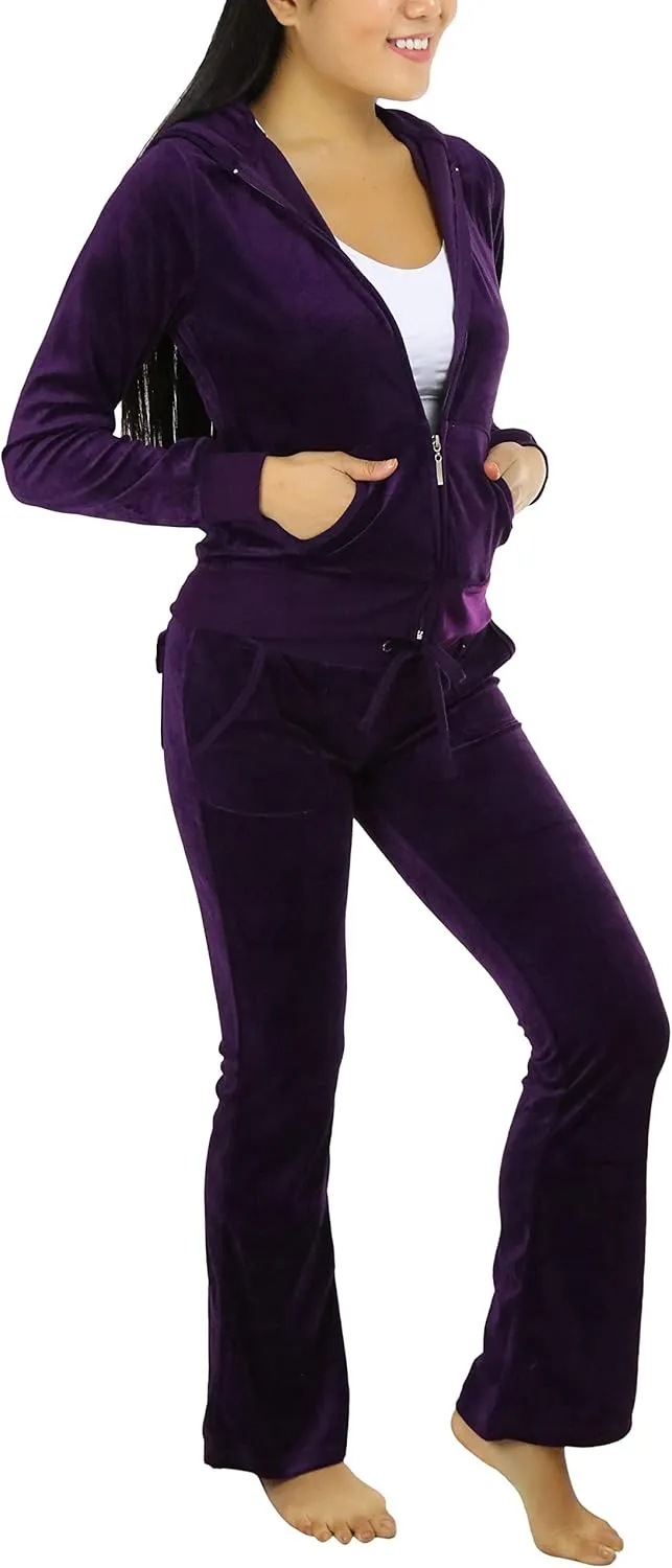 ToBeInStyle Women's Velour Tracksuit Zip-Up Hooded Jacket and Matching Pants
