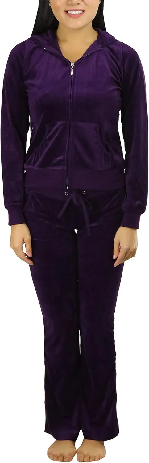 ToBeInStyle Women's Velour Tracksuit Zip-Up Hooded Jacket and Matching Pants
