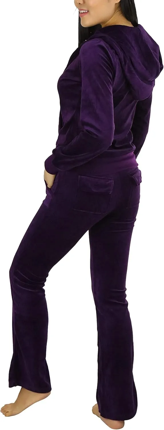 ToBeInStyle Women's Velour Tracksuit Zip-Up Hooded Jacket and Matching Pants