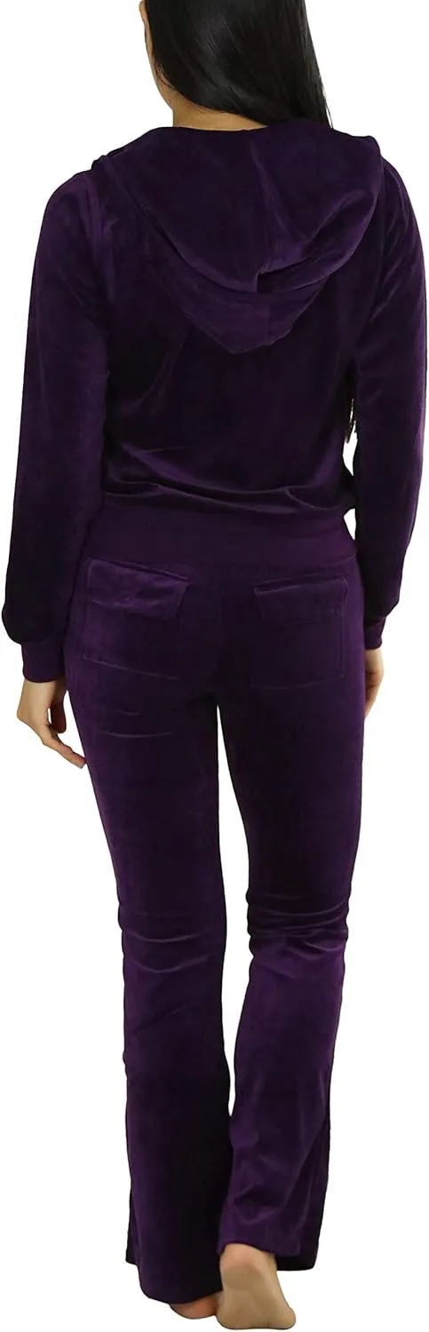 ToBeInStyle Women's Velour Tracksuit Zip-Up Hooded Jacket and Matching Pants
