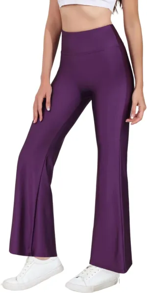 Tulucky Womens Stretchy Shiny Sports High Waisted Yoga Flare Pants Tummy Control Bell Bottom Leggings