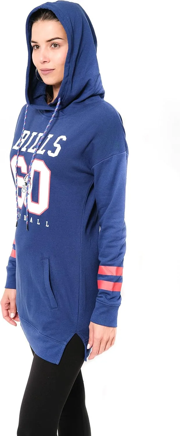 Ultra Game Women's NFL Official Soft French Terry Tunic Hoodie Pullover Sweatshirt