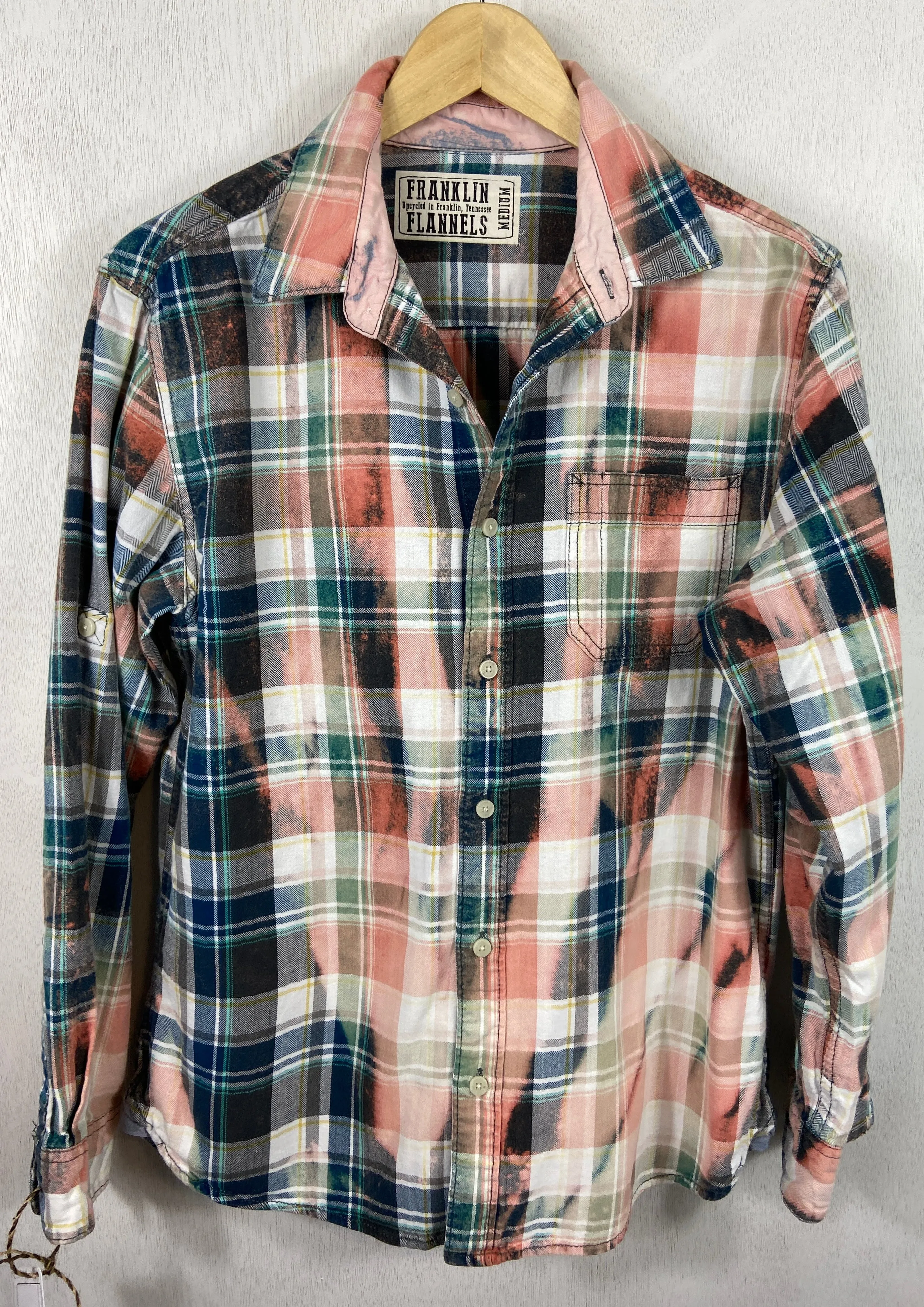 Vintage Green, Teal, Peach and White Flannel Size Medium