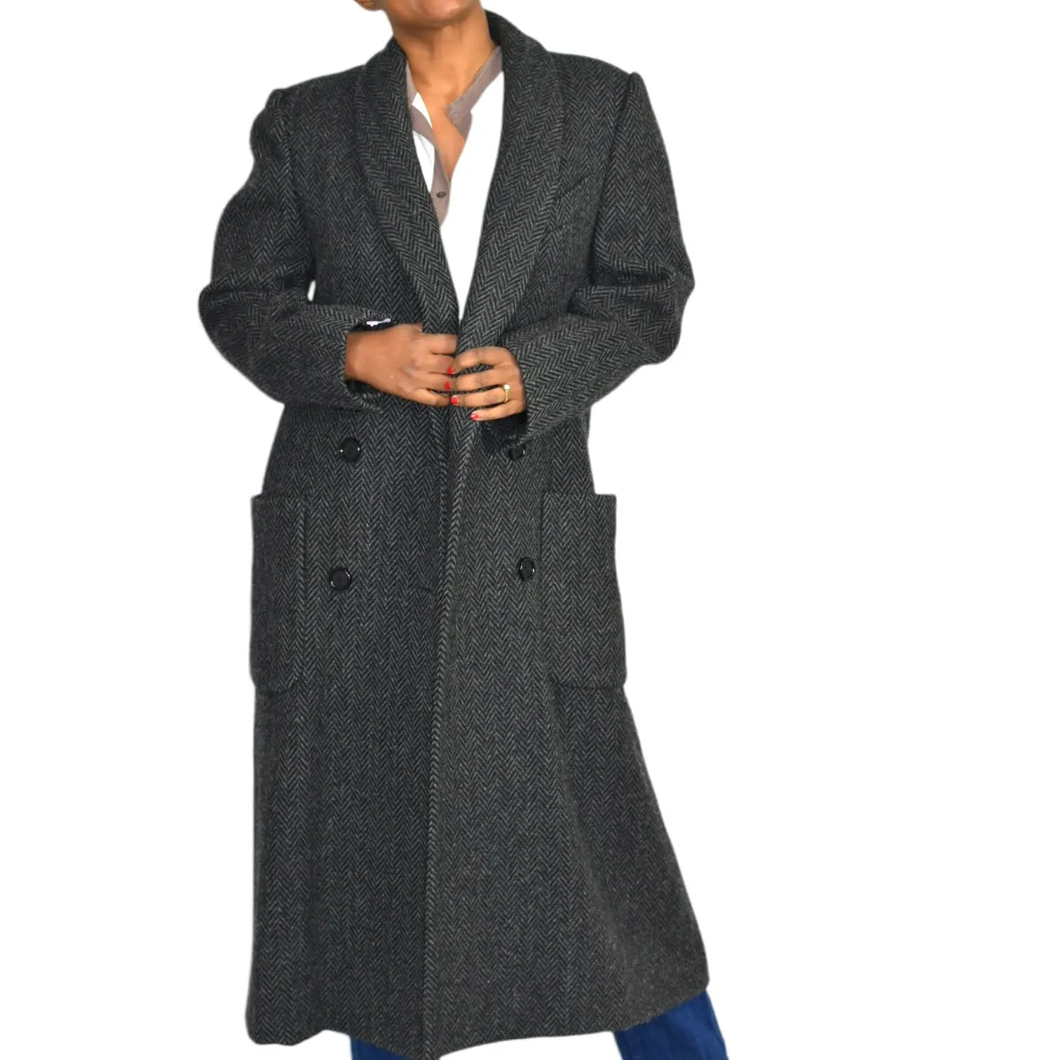 Vintage Miss Harwood Wool Herringbone Coat Size Medium