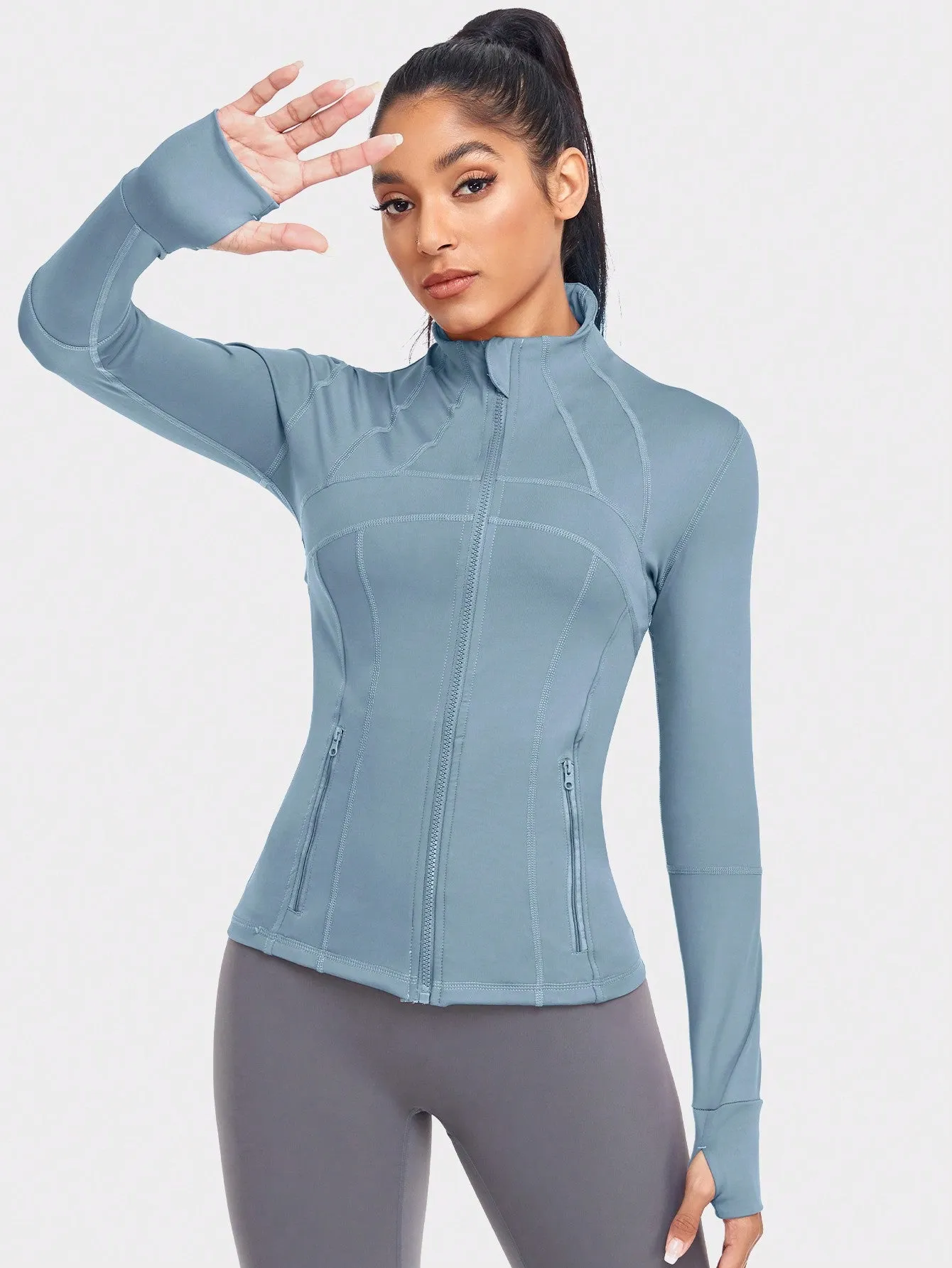 VUTRU Women's Sports Jacket With Double Pockets, Zip Pockets, Anti-lost Band And Thumb Holes