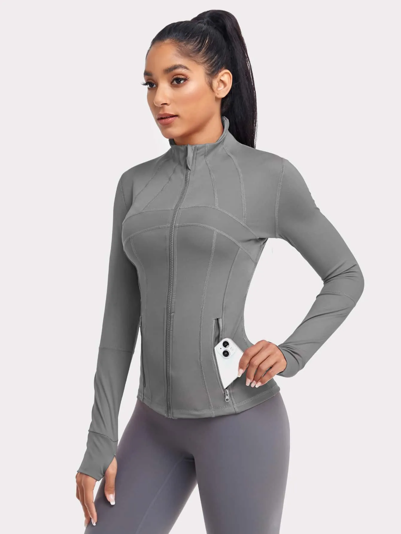 VUTRU Women's Sports Jacket With Double Pockets, Zip Pockets, Anti-lost Band And Thumb Holes