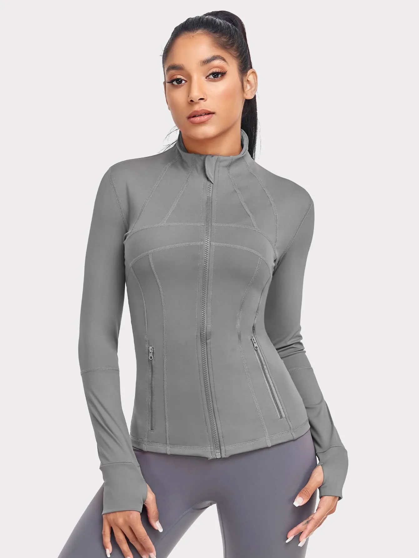 VUTRU Women's Sports Jacket With Double Pockets, Zip Pockets, Anti-lost Band And Thumb Holes