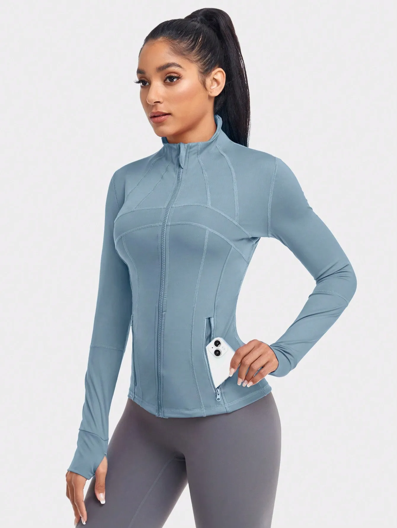 VUTRU Women's Sports Jacket With Double Pockets, Zip Pockets, Anti-lost Band And Thumb Holes