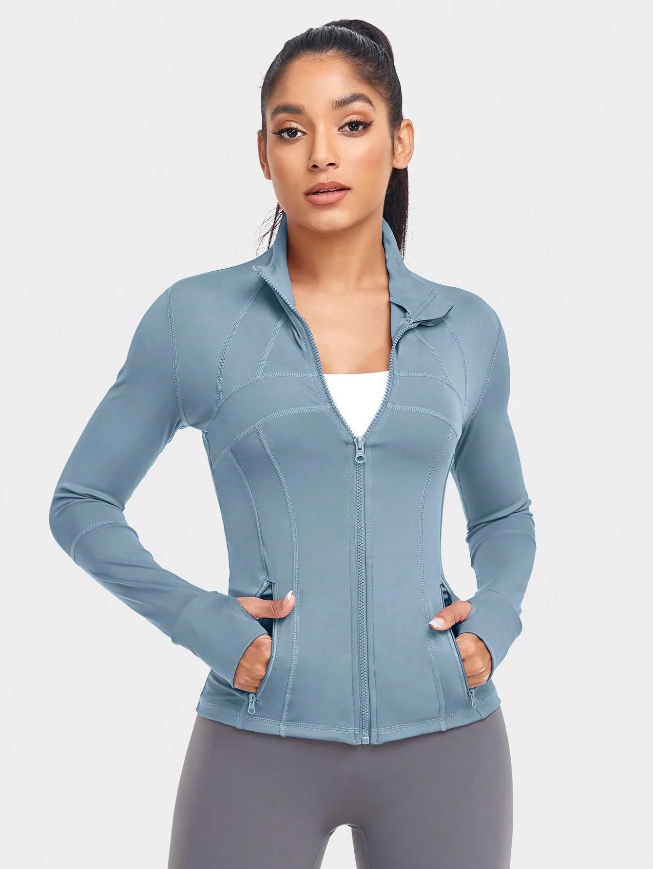 VUTRU Women's Sports Jacket With Double Pockets, Zip Pockets, Anti-lost Band And Thumb Holes