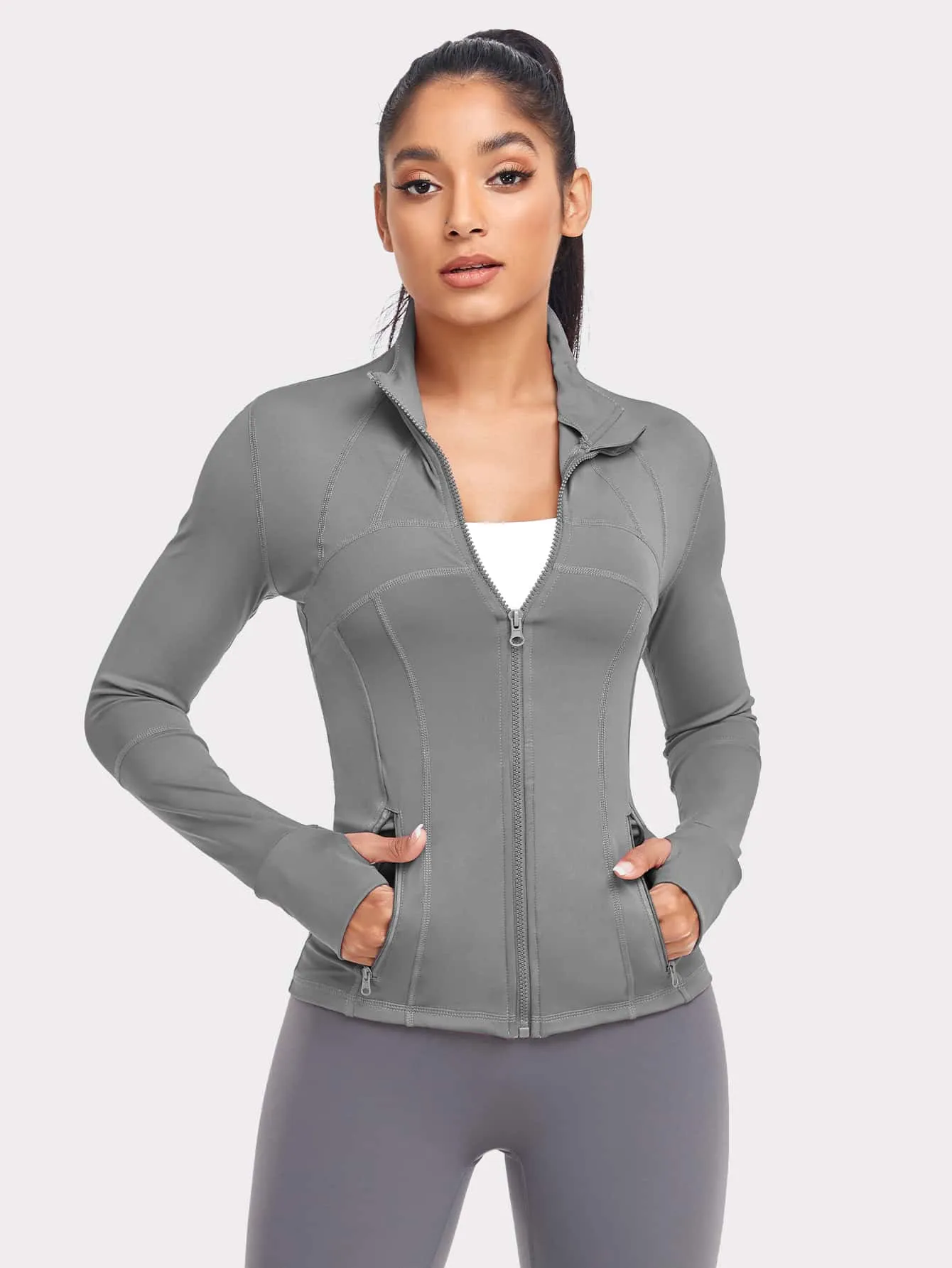 VUTRU Women's Sports Jacket With Double Pockets, Zip Pockets, Anti-lost Band And Thumb Holes