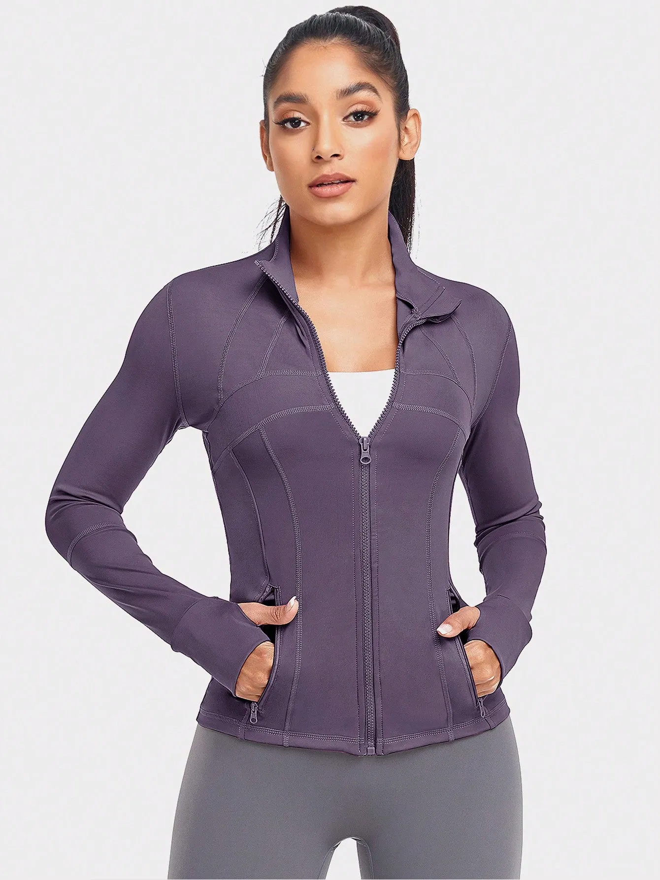 VUTRU Women's Sports Jacket With Double Pockets, Zip Pockets, Anti-lost Band And Thumb Holes