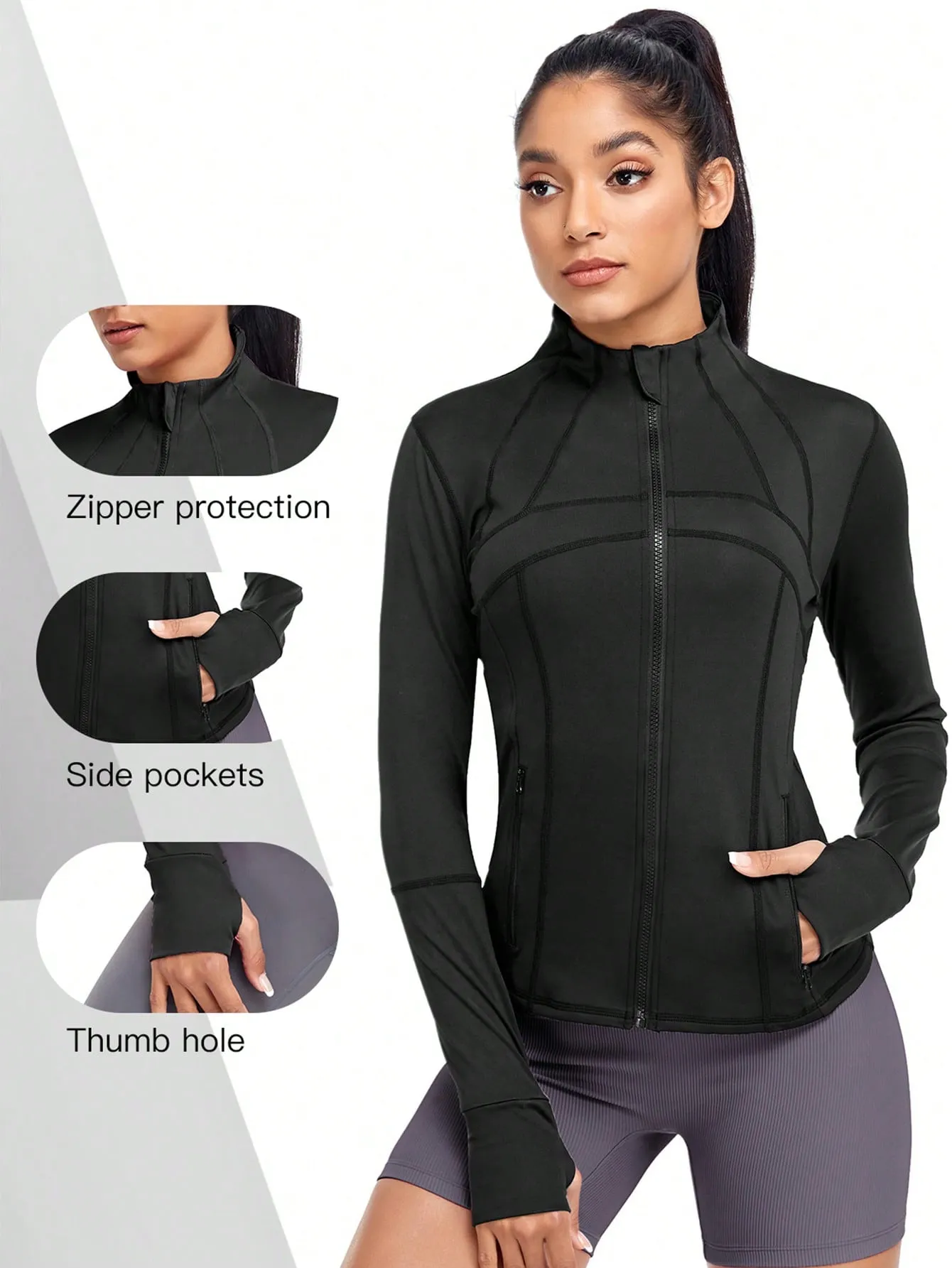 VUTRU Women's Sports Jacket With Double Pockets, Zip Pockets, Anti-lost Band And Thumb Holes