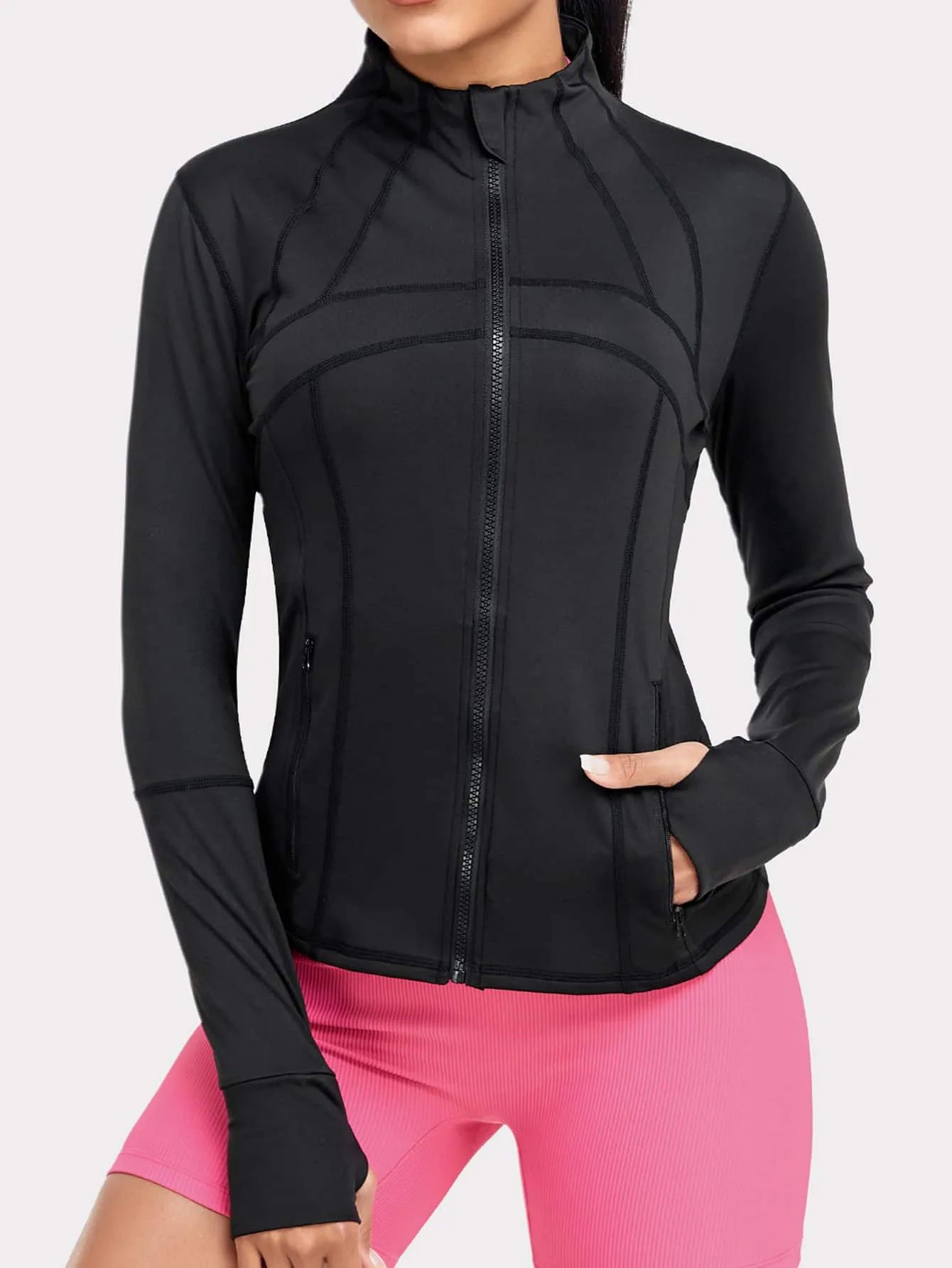 VUTRU Women's Sports Jacket With Double Pockets, Zip Pockets, Anti-lost Band And Thumb Holes