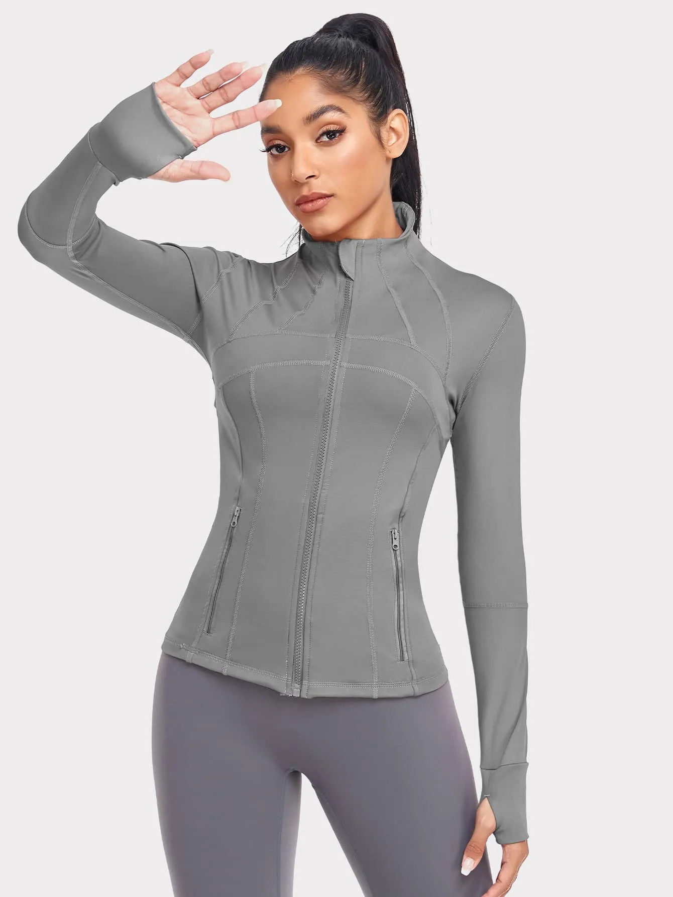 VUTRU Women's Sports Jacket With Double Pockets, Zip Pockets, Anti-lost Band And Thumb Holes
