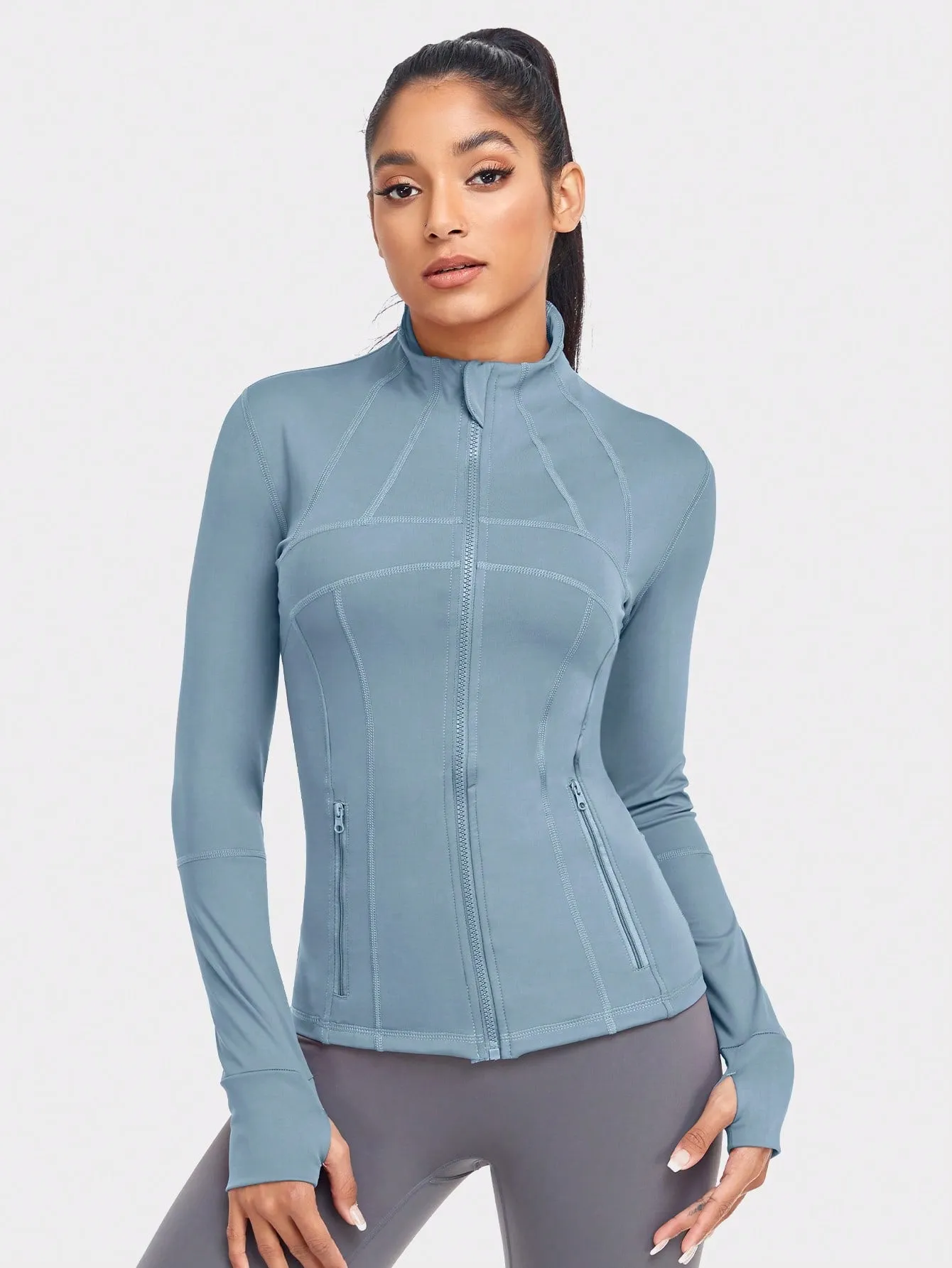 VUTRU Women's Sports Jacket With Double Pockets, Zip Pockets, Anti-lost Band And Thumb Holes