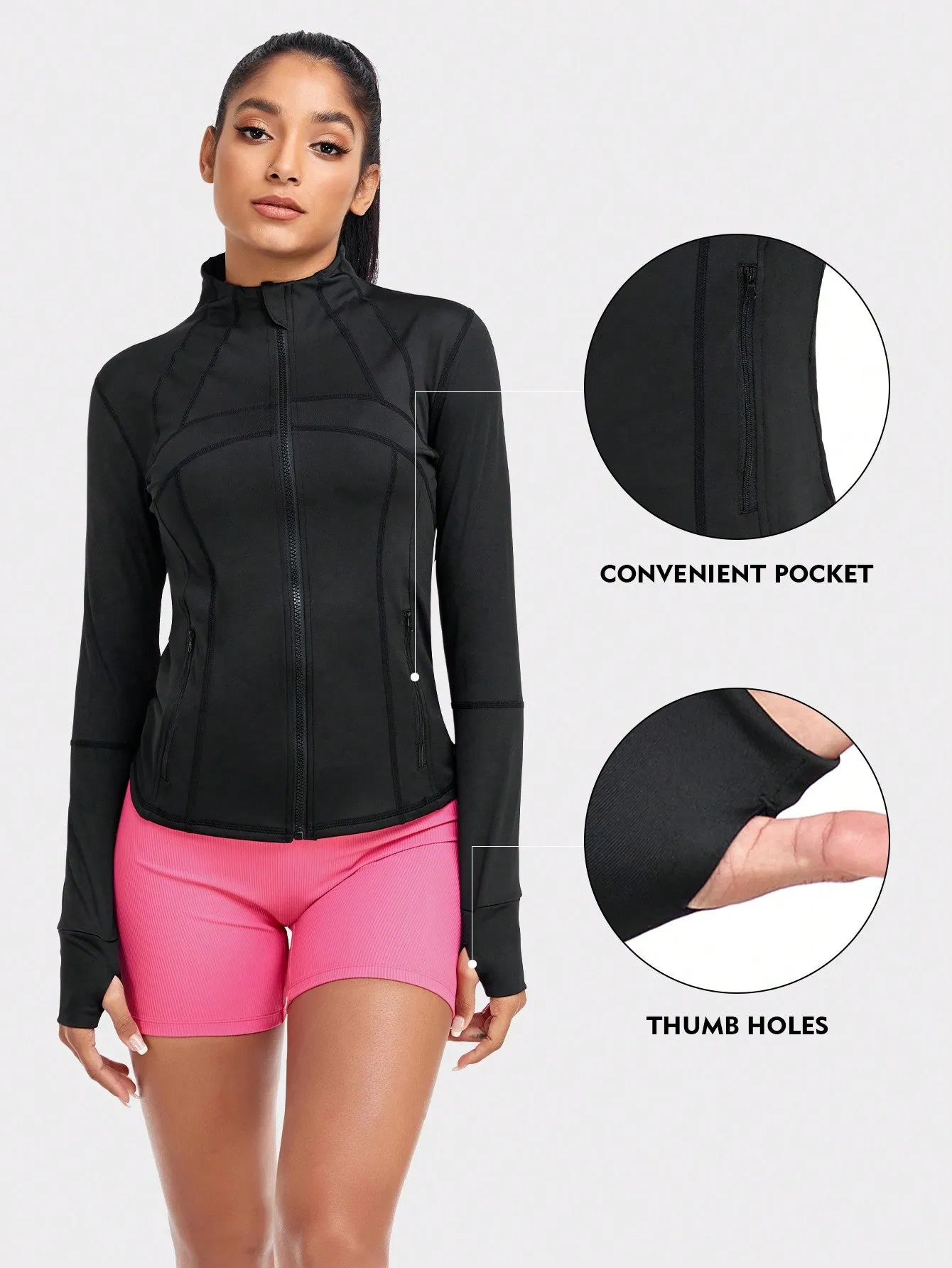 VUTRU Women's Sports Jacket With Double Pockets, Zip Pockets, Anti-lost Band And Thumb Holes