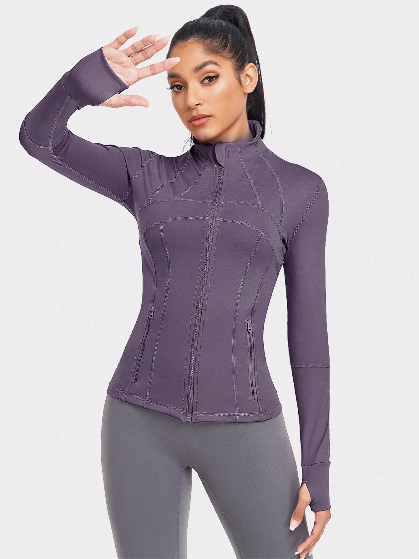 VUTRU Women's Sports Jacket With Double Pockets, Zip Pockets, Anti-lost Band And Thumb Holes