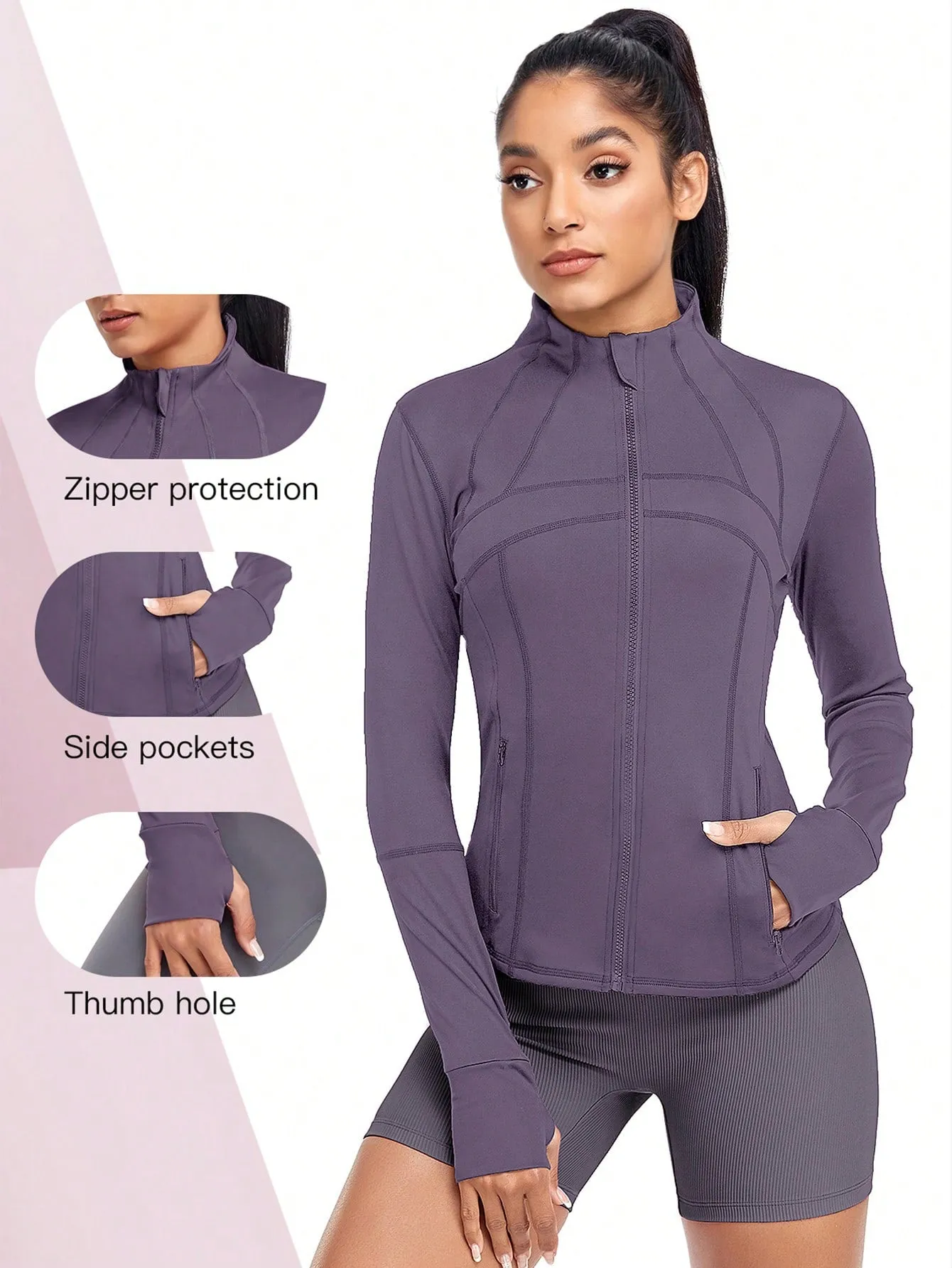 VUTRU Women's Sports Jacket With Double Pockets, Zip Pockets, Anti-lost Band And Thumb Holes