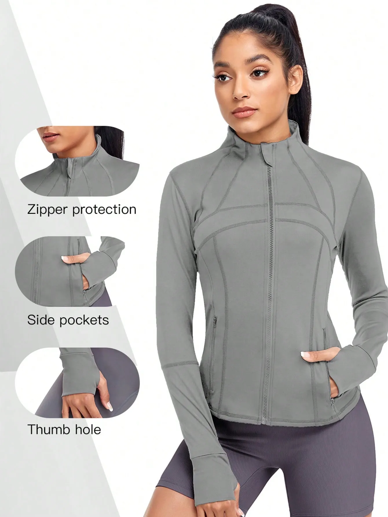 VUTRU Women's Sports Jacket With Double Pockets, Zip Pockets, Anti-lost Band And Thumb Holes