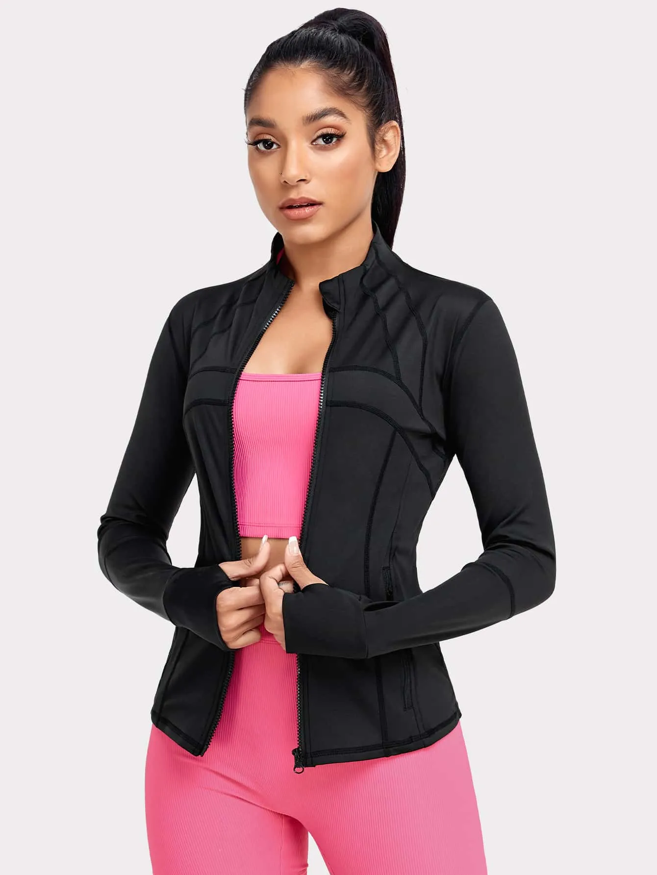 VUTRU Women's Sports Jacket With Double Pockets, Zip Pockets, Anti-lost Band And Thumb Holes