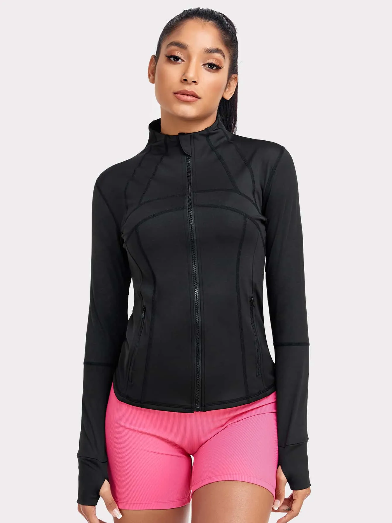 VUTRU Women's Sports Jacket With Double Pockets, Zip Pockets, Anti-lost Band And Thumb Holes