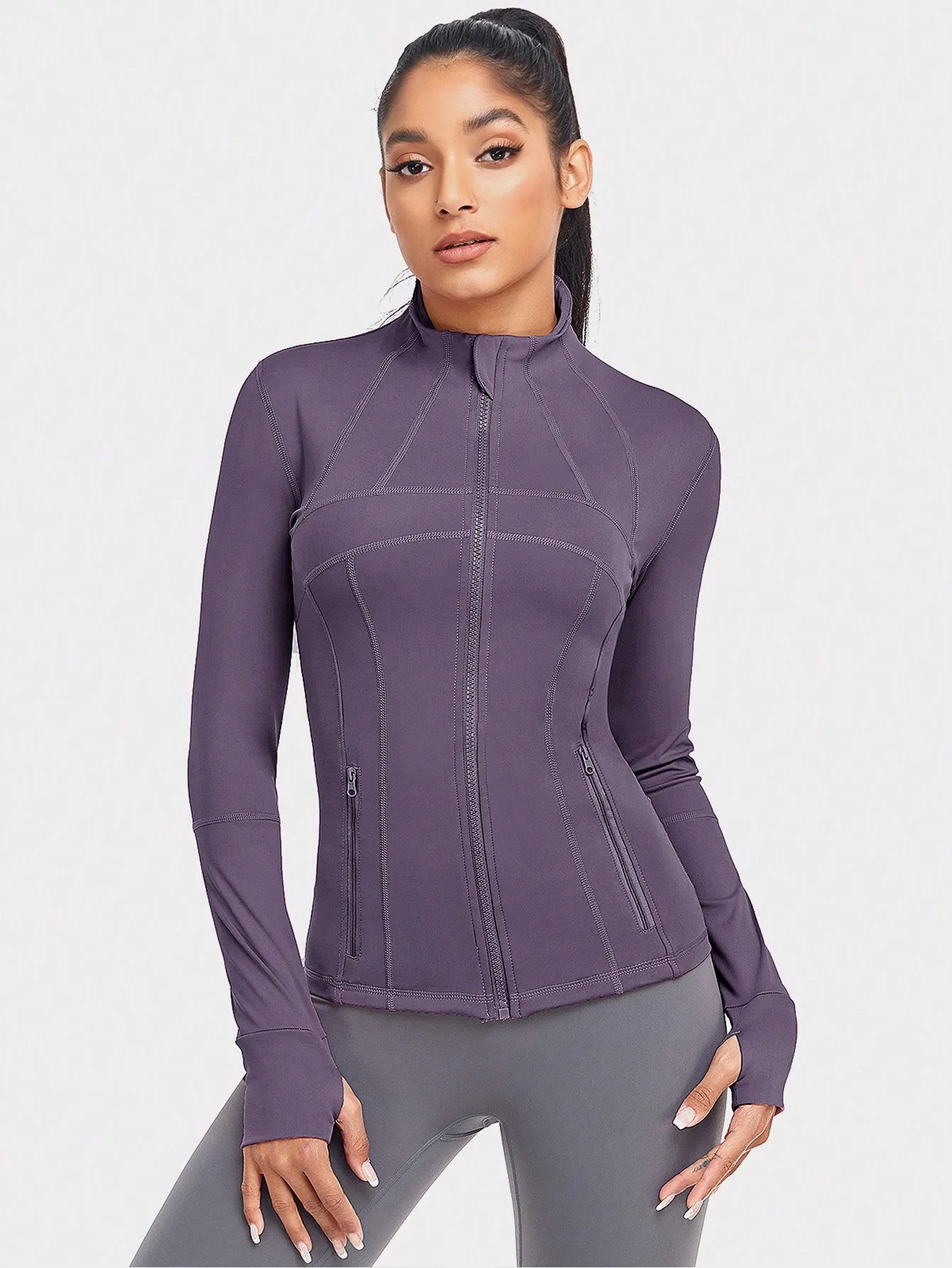 VUTRU Women's Sports Jacket With Double Pockets, Zip Pockets, Anti-lost Band And Thumb Holes