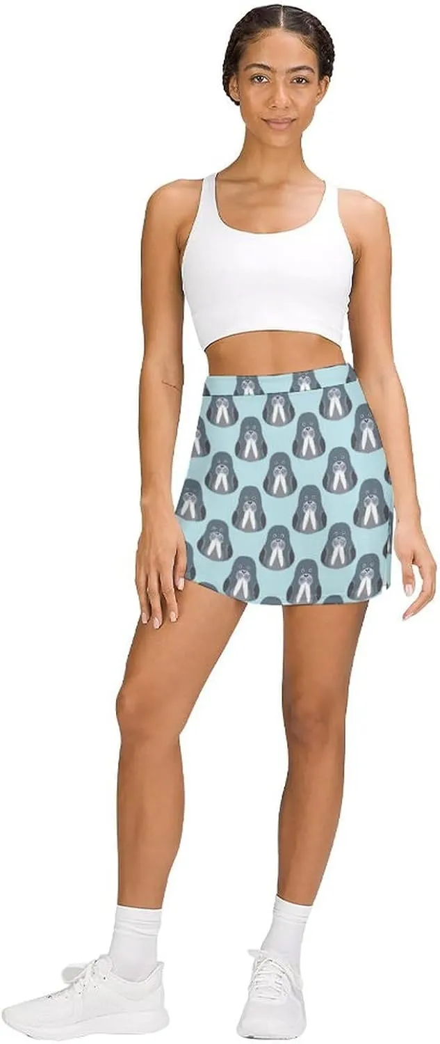 Walrus Chibi Women's Skort Athletic Skirt Golf Skorts A-line Skirts with Built-in Shorts Pockets