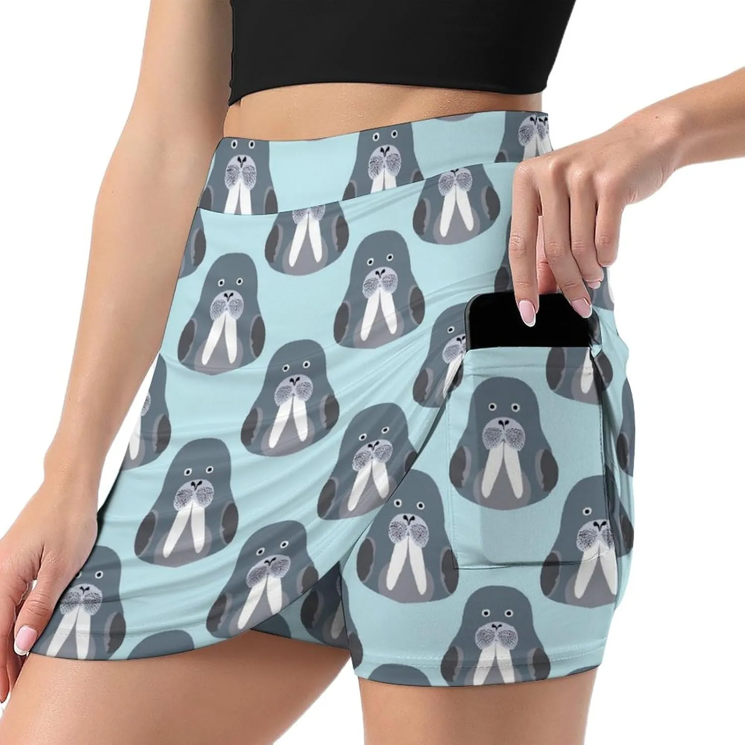 Walrus Chibi Women's Skort Athletic Skirt Golf Skorts A-line Skirts with Built-in Shorts Pockets