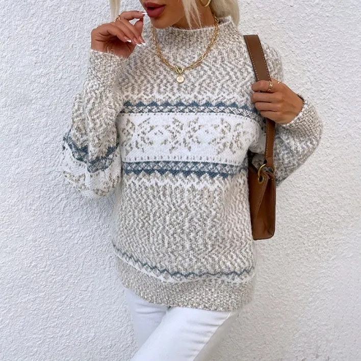 Winter Women Fashion Warm Pullover Sweaters Christmas Turtleneck Snowflake Knit Sweater