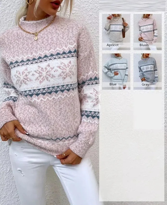 Winter Women Fashion Warm Pullover Sweaters Christmas Turtleneck Snowflake Knit Sweater