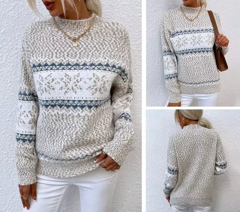Winter Women Fashion Warm Pullover Sweaters Christmas Turtleneck Snowflake Knit Sweater