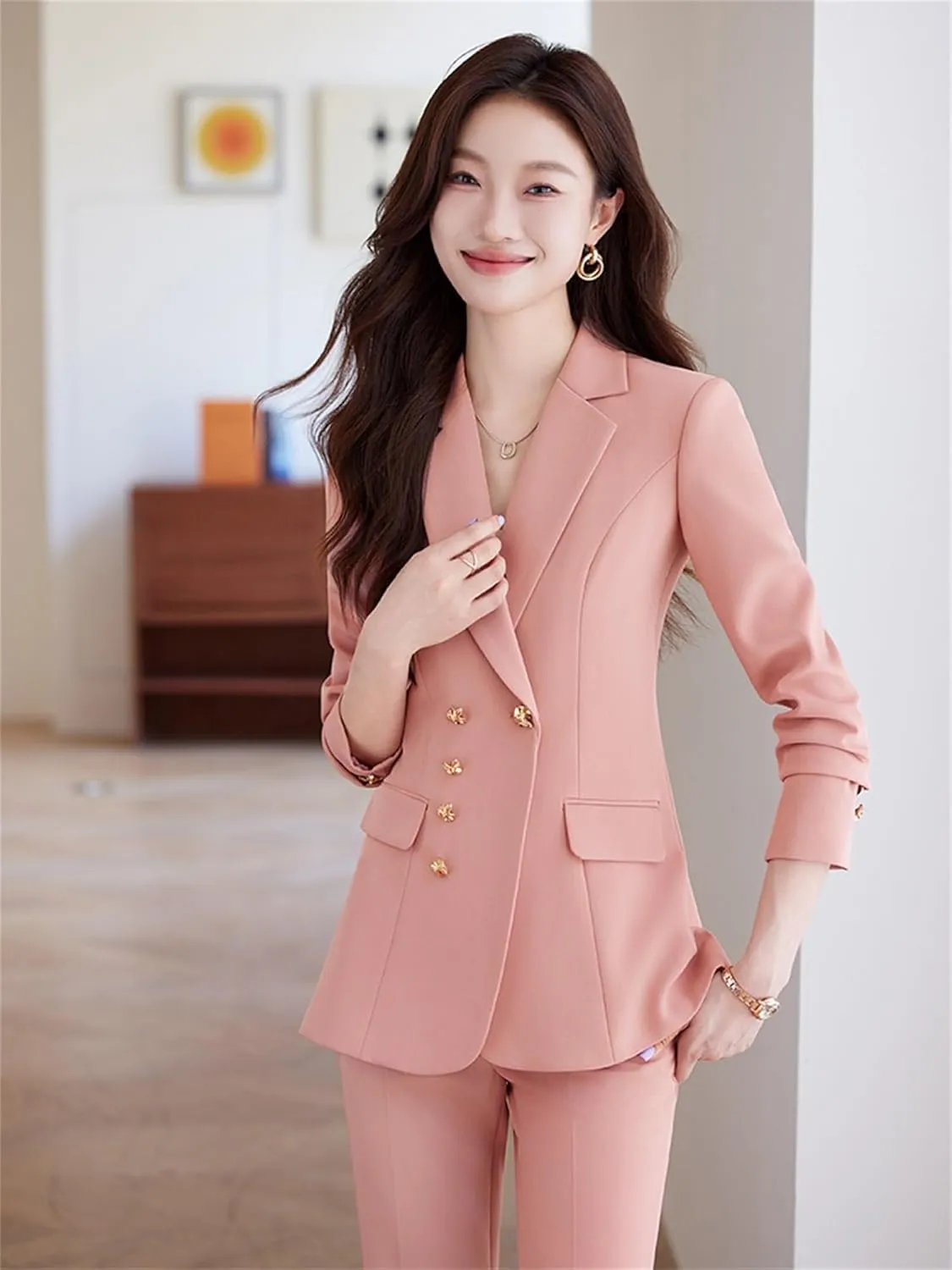 Women Pant Suit 2 Piece Set Ladies Female Autumn Spring Business Work Wear Formal Blazer Jacket and Trouser