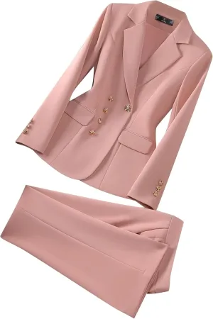 Women Pant Suit 2 Piece Set Ladies Female Autumn Spring Business Work Wear Formal Blazer Jacket and Trouser