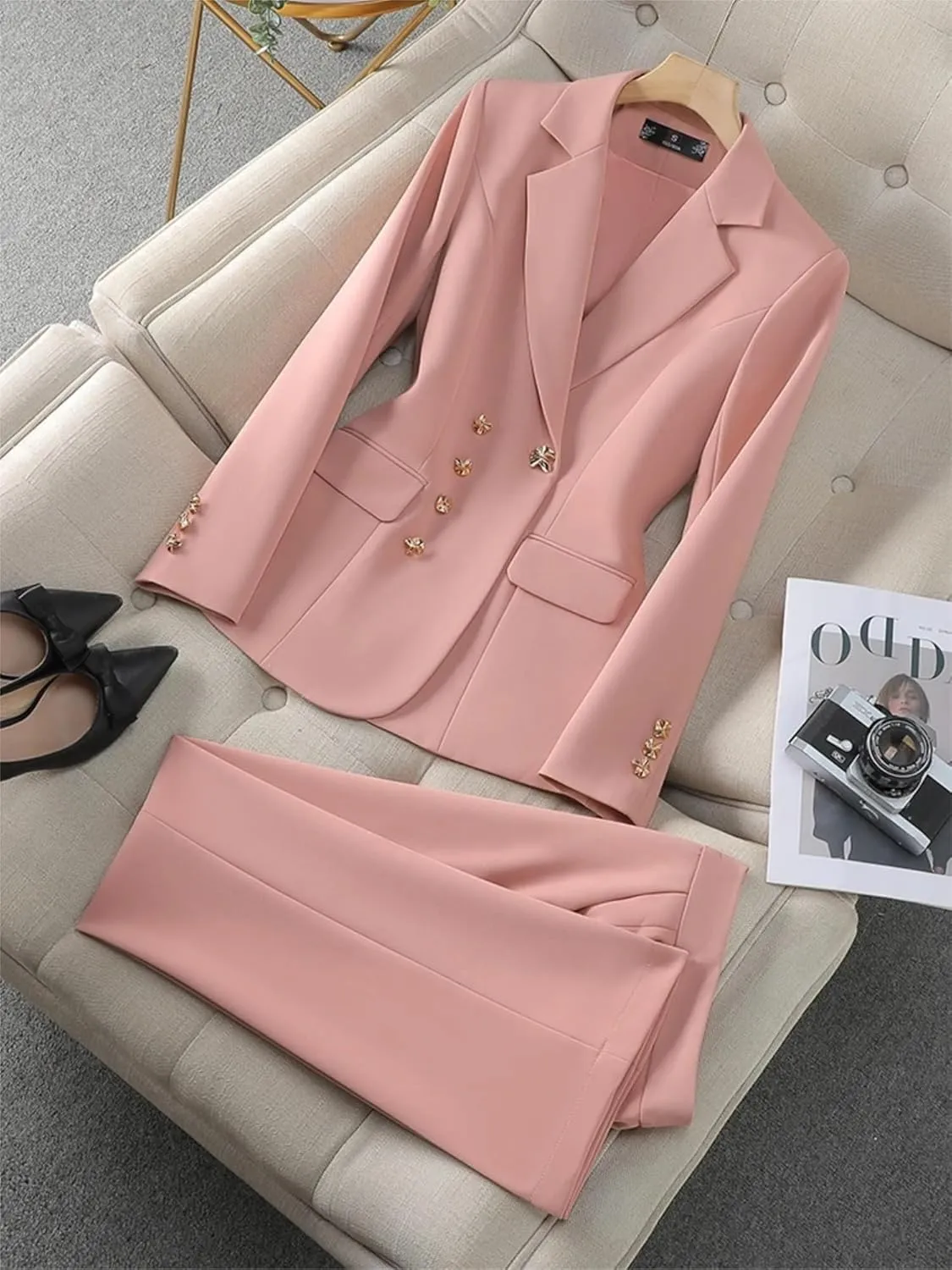 Women Pant Suit 2 Piece Set Ladies Female Autumn Spring Business Work Wear Formal Blazer Jacket and Trouser