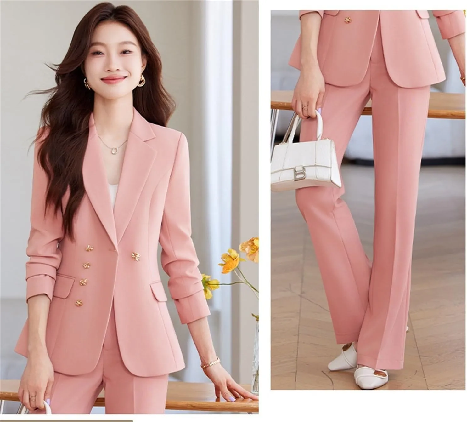 Women Pant Suit 2 Piece Set Ladies Female Autumn Spring Business Work Wear Formal Blazer Jacket and Trouser