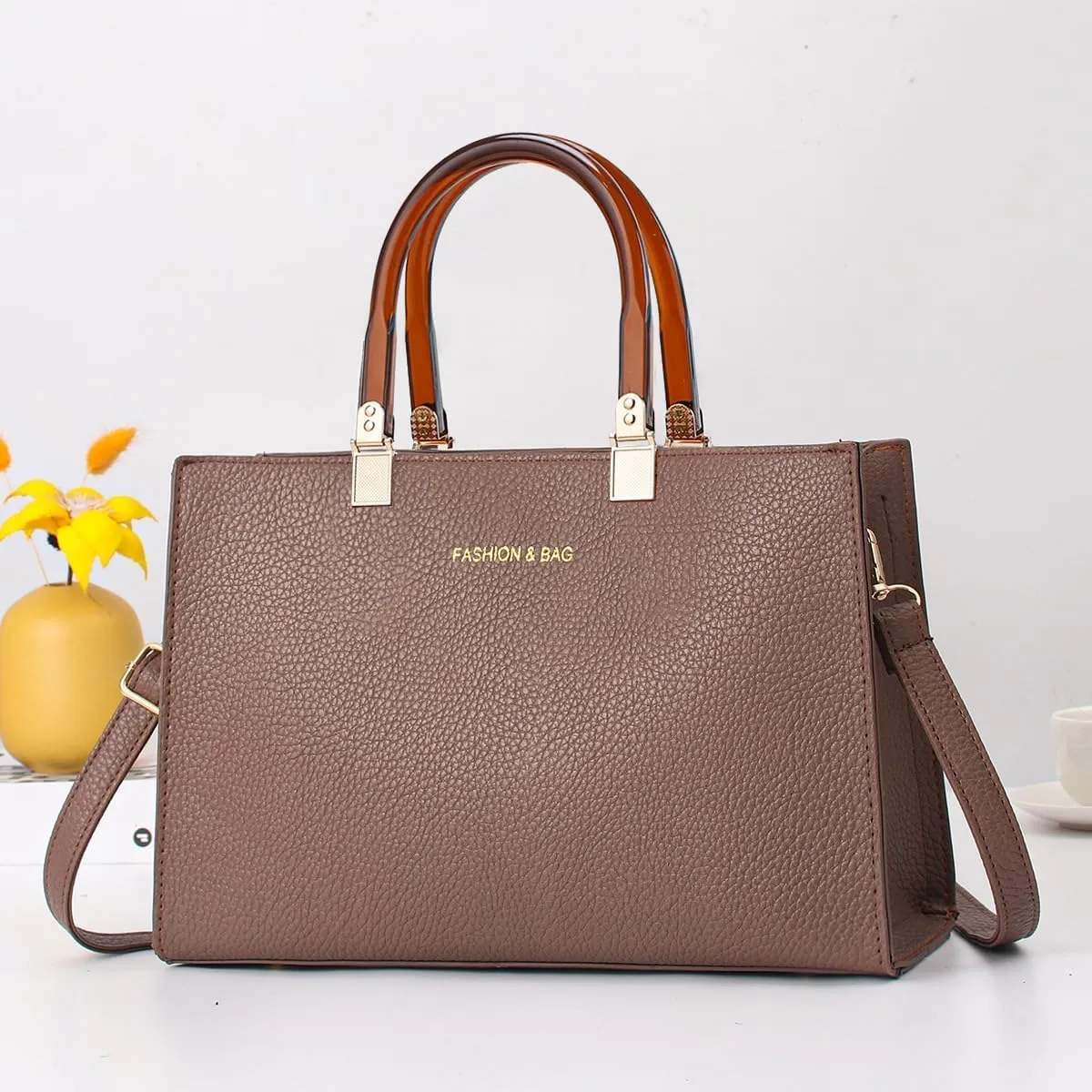 Women Stylish Tote Bag Handbag Lady Large Capacity Cross-Body Bag Leisure Solid Color Satchel Shoulder Bag