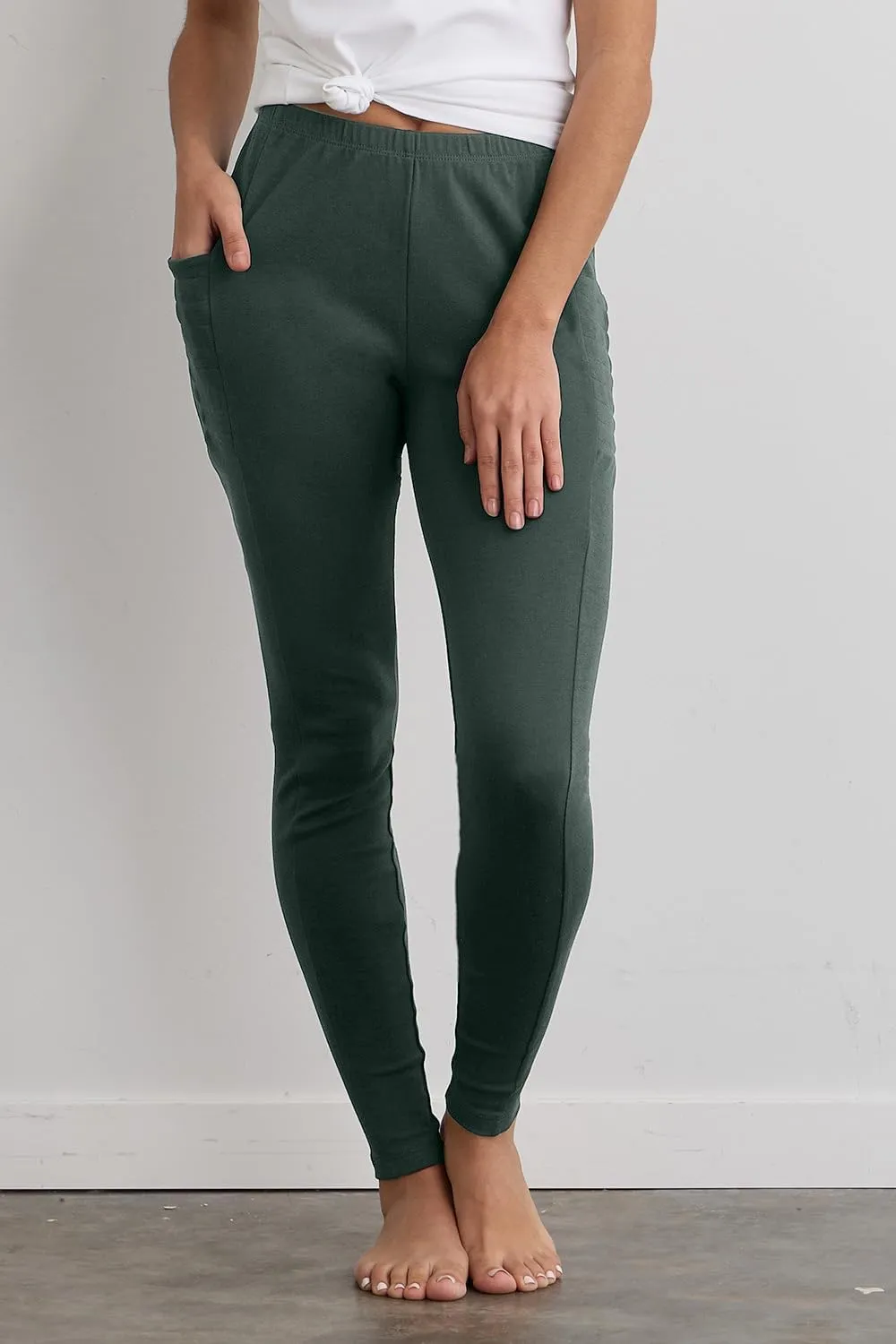 Women's 100% Organic Pima Cotton Leggings Pants with Pocket - 30" Inseam