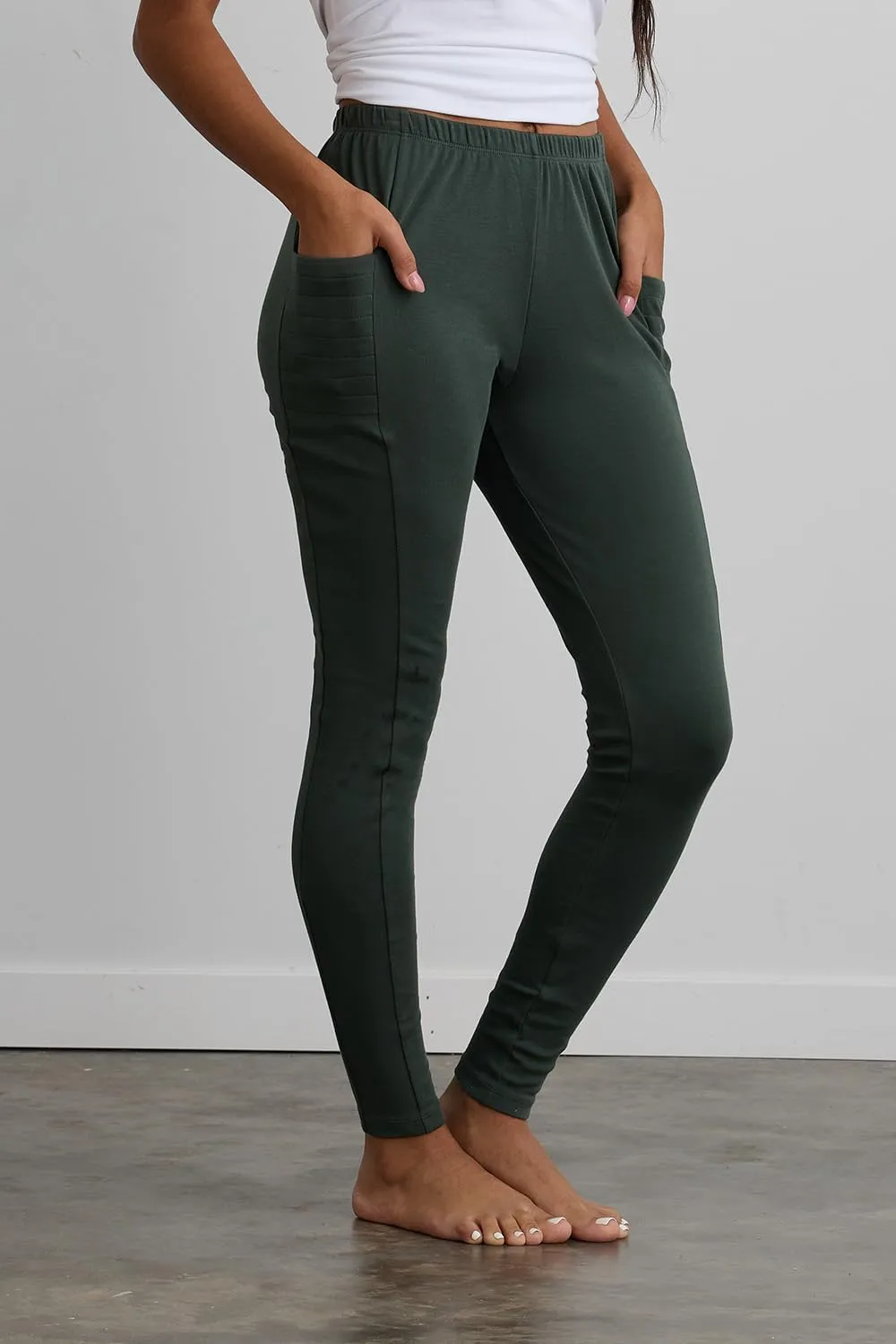 Women's 100% Organic Pima Cotton Leggings Pants with Pocket - 30" Inseam