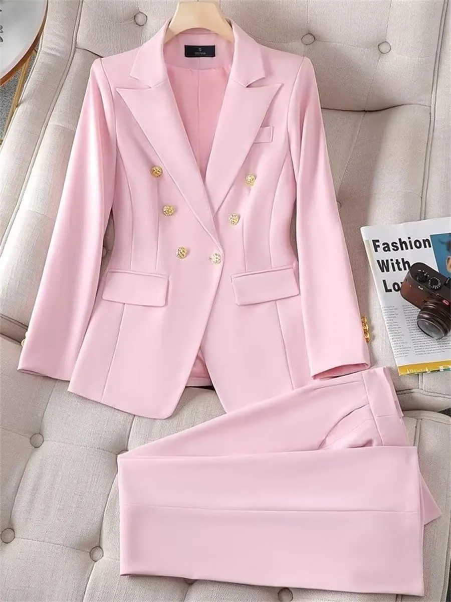 Women's 2024 Fall Business Blazer Pant Suit Set for Work 2 Pieces Set Suiting
