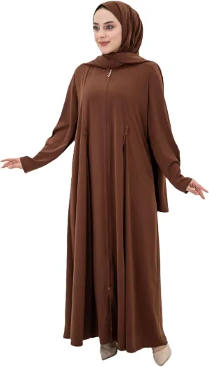 Women's Abaya - Turkish Islamic Maxi Dress, Long Sleeve with Zipper Front - Elegant, and Perfect for Prayer.